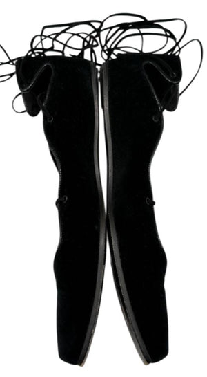 Helmut Lang Black Suede Lace-Up Ballet Flats – Size 10