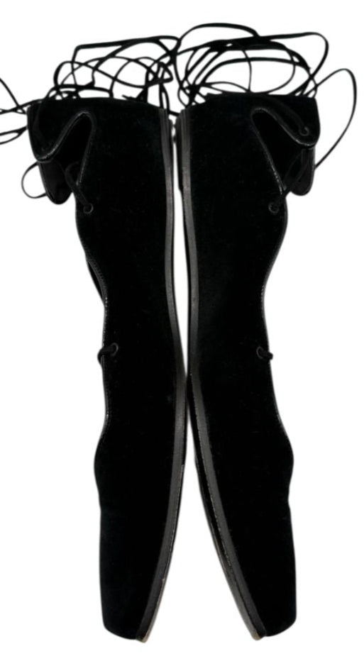 Helmut Lang Black Suede Lace-Up Ballet Flats – Size 10