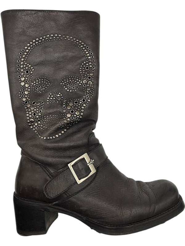 Patrick Cox Studded Skull Leather Moto Boots – Made in Italy – Size 40