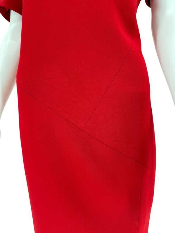 Pamella Roland Red Asymmetrical Floral Embellished Sheath Dress