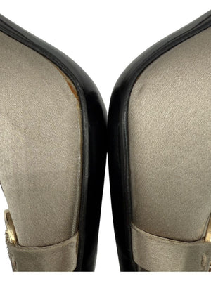 Gucci Satin Horsebit Peep-Toe Pumps with Crystal Detail – Size 8.5B