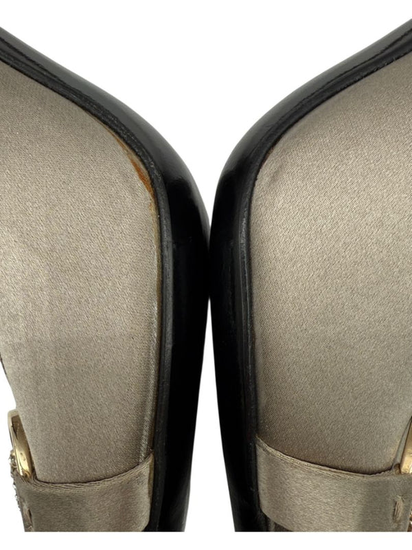 Gucci Satin Horsebit Peep-Toe Pumps with Crystal Detail – Size 8.5B