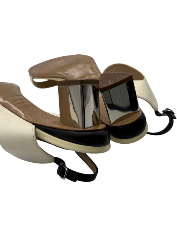 Nicholas Kirkwood Cream Leather Sandals with Silver Block Heel – Size 39.5