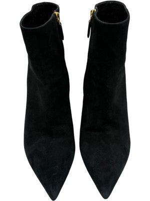Prada Black Suede Pointed-Toe Booties – Size 39