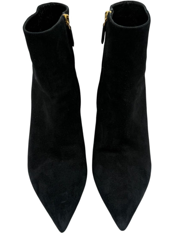 Prada Black Suede Pointed-Toe Booties – Size 39