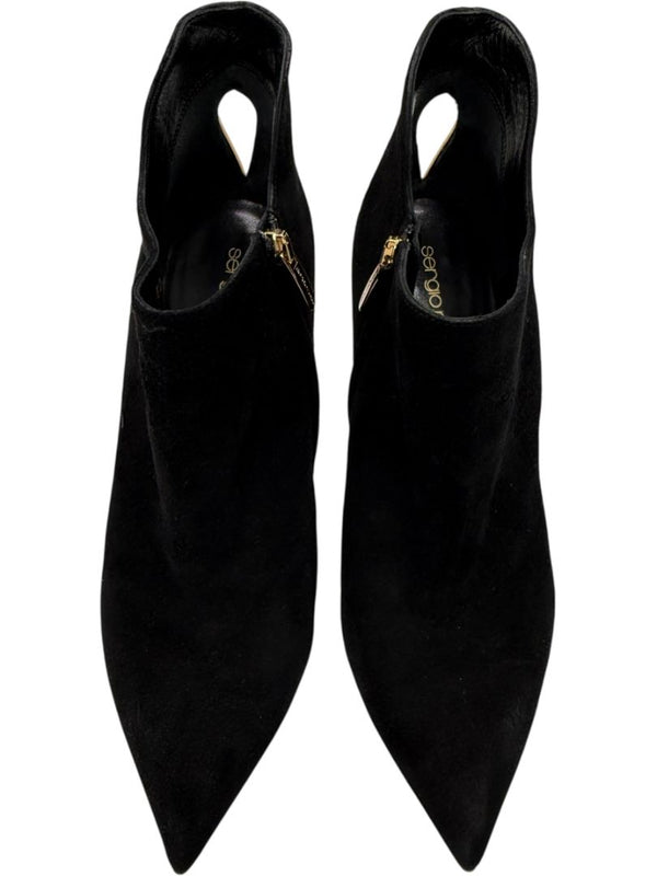 Sergio Rossi Black Suede Sculptural Heel Booties – Size 39.5
