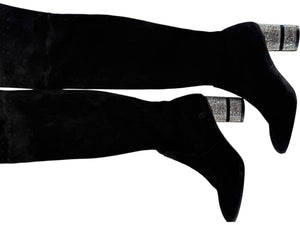 Stuart Weitzman Black Velvet Crystal Heel Over-the-Knee Boots – Size 9