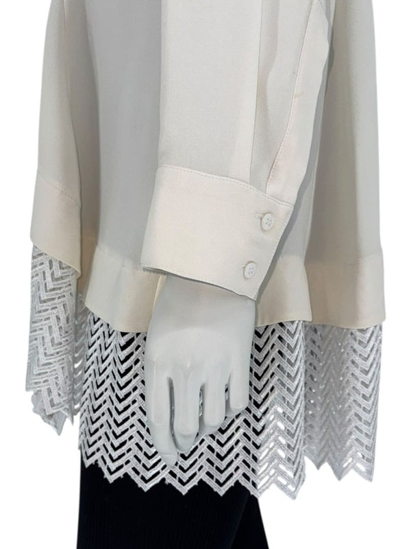 Lela Rose Ivory Silk Tunic Blouse with Embroidered Hem – Size 8