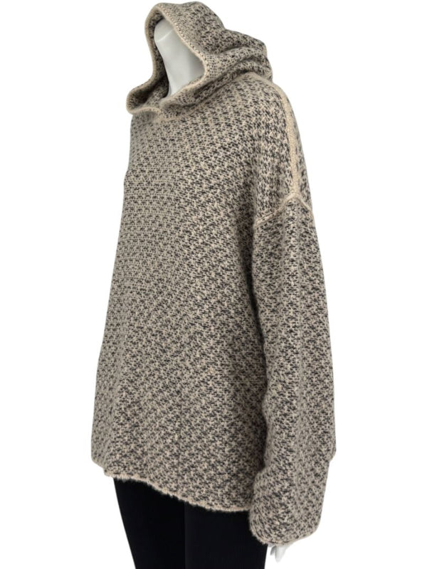 Loro Piana Taupe & Black Textured Cashmere Hooded Sweater - Size S