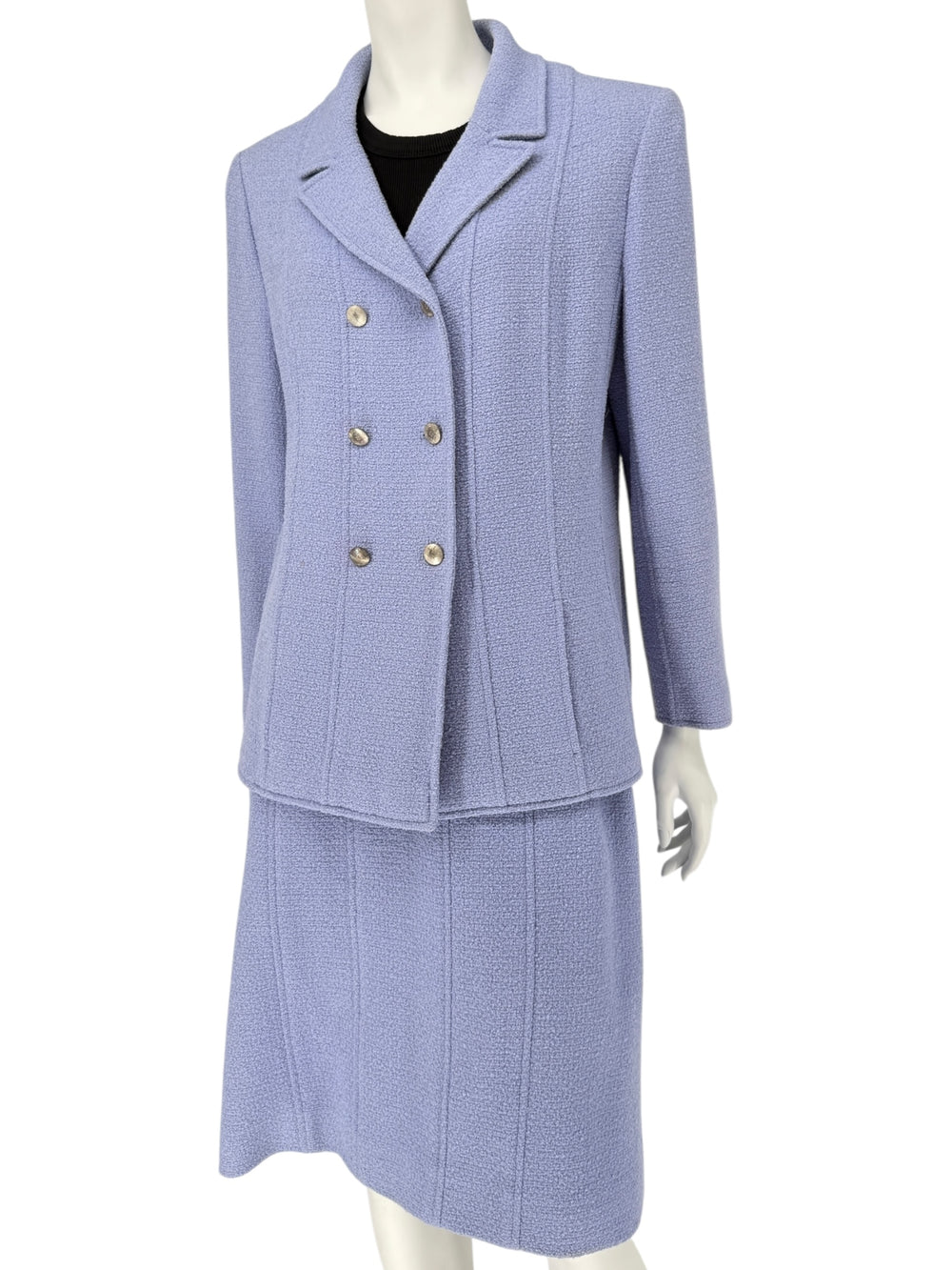 Fall 1998 Chanel Boutique Periwinkle Tweed Skirt Suit – Size FR 46