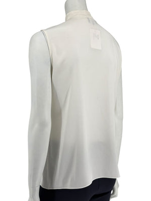 Giorgio Armani Ivory Silk Ruffle Front Sleeveless Blouse – Size 10