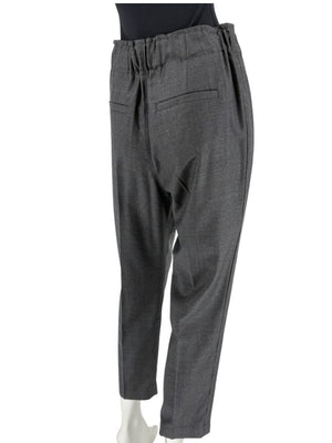 Brunello Cucinelli Monili Trim Charcoal Wool Pleated Tapered Pants - Size IT 42 / US 6