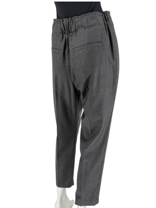 Brunello Cucinelli Monili Trim Charcoal Wool Pleated Tapered Pants - Size IT 42 / US 6