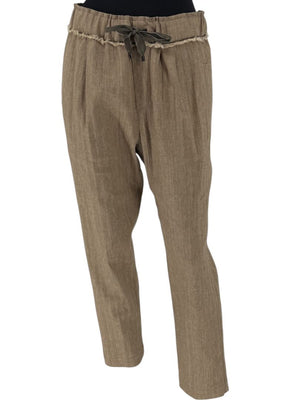 Brunello Cucinelli Taupe Linen-Cotton Drawstring Pants - Size IT 44 / US 8