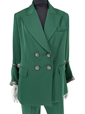 Pamella Roland Green Pantsuit with Embellished Blazer – Large