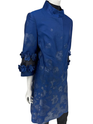 Pamella Roland Blue Textured Floral Embellished Coat – Large