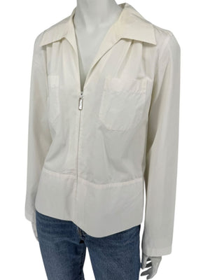 Chanel Ivory Zip-Front Cotton Blouse – Size 42