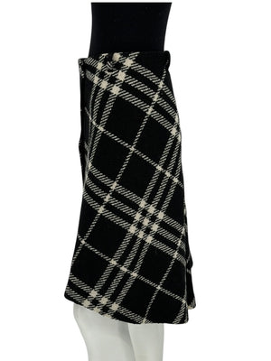 Burberry Women’s Black & White Plaid Wool Skirt – Size XS/S