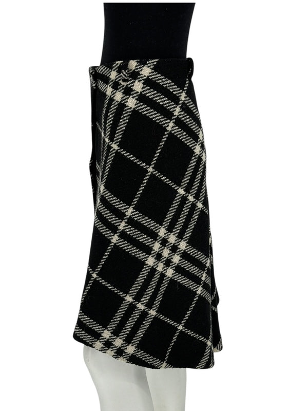 Burberry Women’s Black & White Plaid Wool Skirt – Size XS/S
