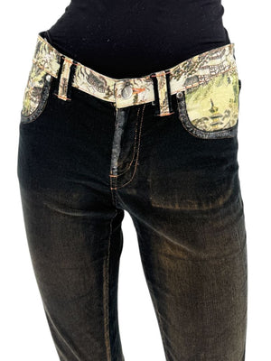 Custo Barcelona Women’s Black Corduroy Western-Inspired Denim-Style Pants – Size 4