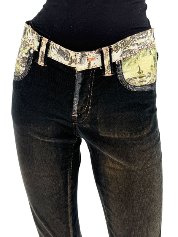 Custo Barcelona Women’s Black Corduroy Western-Inspired Denim-Style Pants – Size 4