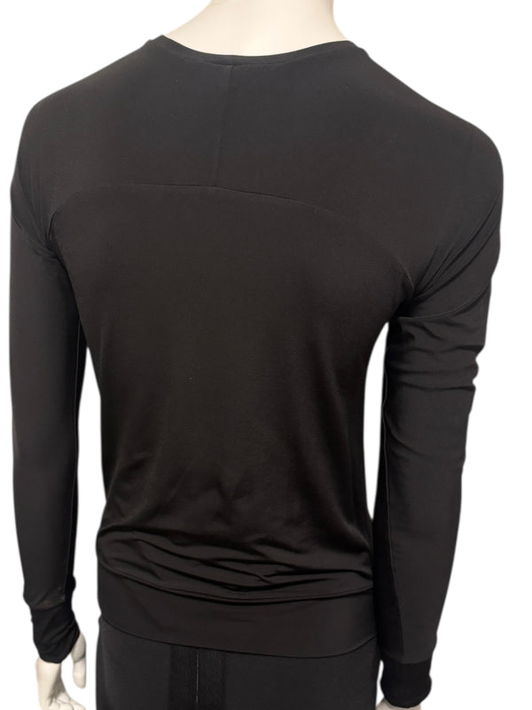 Lida Baday Black Sheer Mesh Embroidered Long Sleeve Top – Size XS