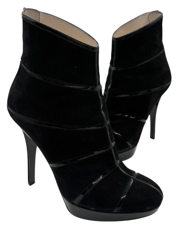 Christian Dior Black Suede & Patent Leather Platform Booties – Size 37