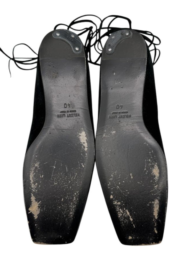 Helmut Lang Black Suede Lace-Up Ballet Flats – Size 10