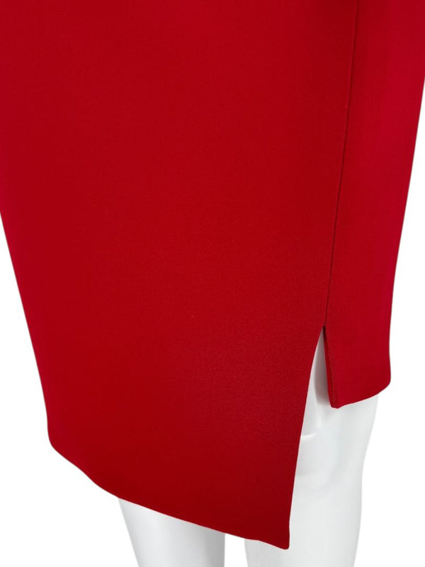 Pamella Roland Red Asymmetrical Floral Embellished Sheath Dress