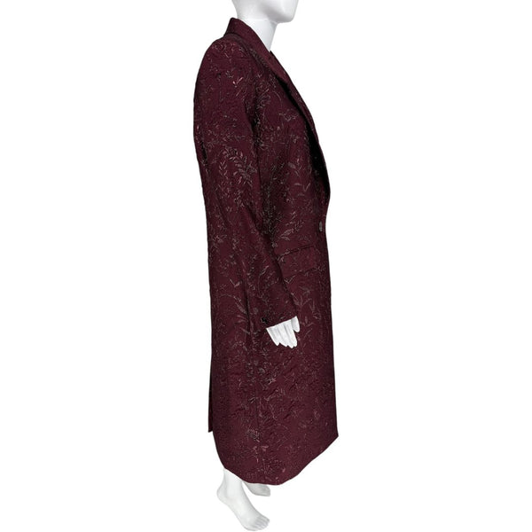 Pamella Roland -Wine Brocade Metallic Floral Dress & Coat Set - Size 8/10