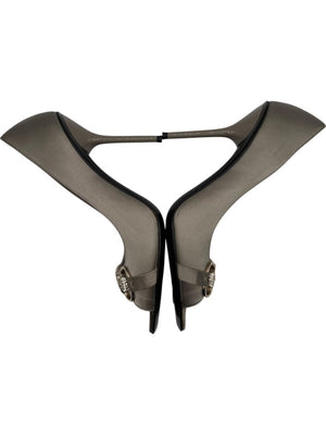 Gucci Satin Horsebit Peep-Toe Pumps with Crystal Detail – Size 8.5B