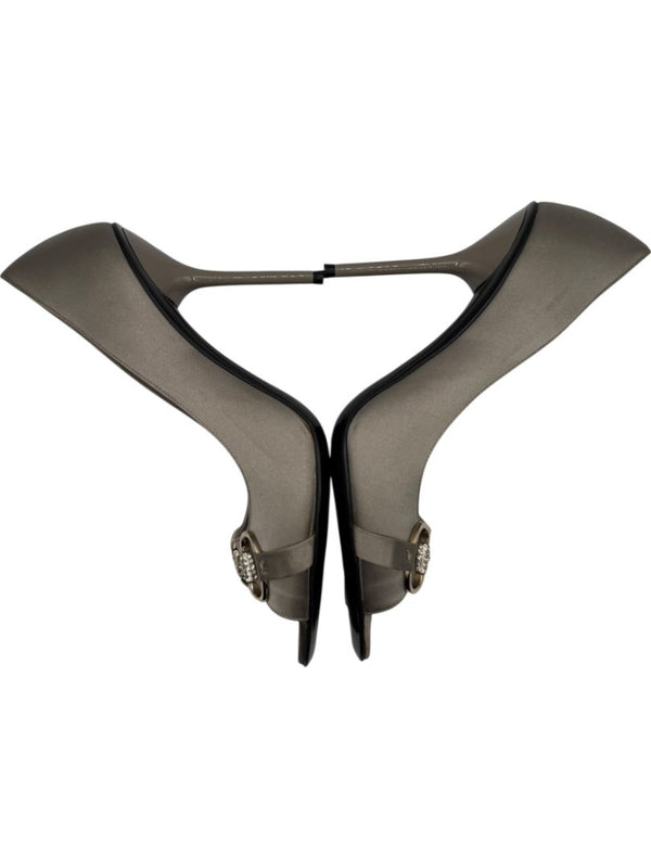 Gucci Satin Horsebit Peep-Toe Pumps with Crystal Detail – Size 8.5B