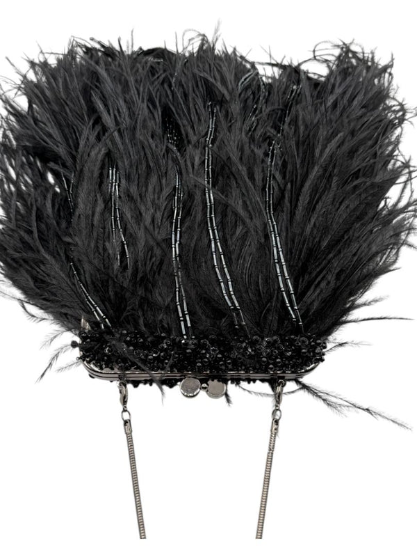 Moo Roo Feather & Beaded Evening Bag – Very Good Condition – Signed by Designer