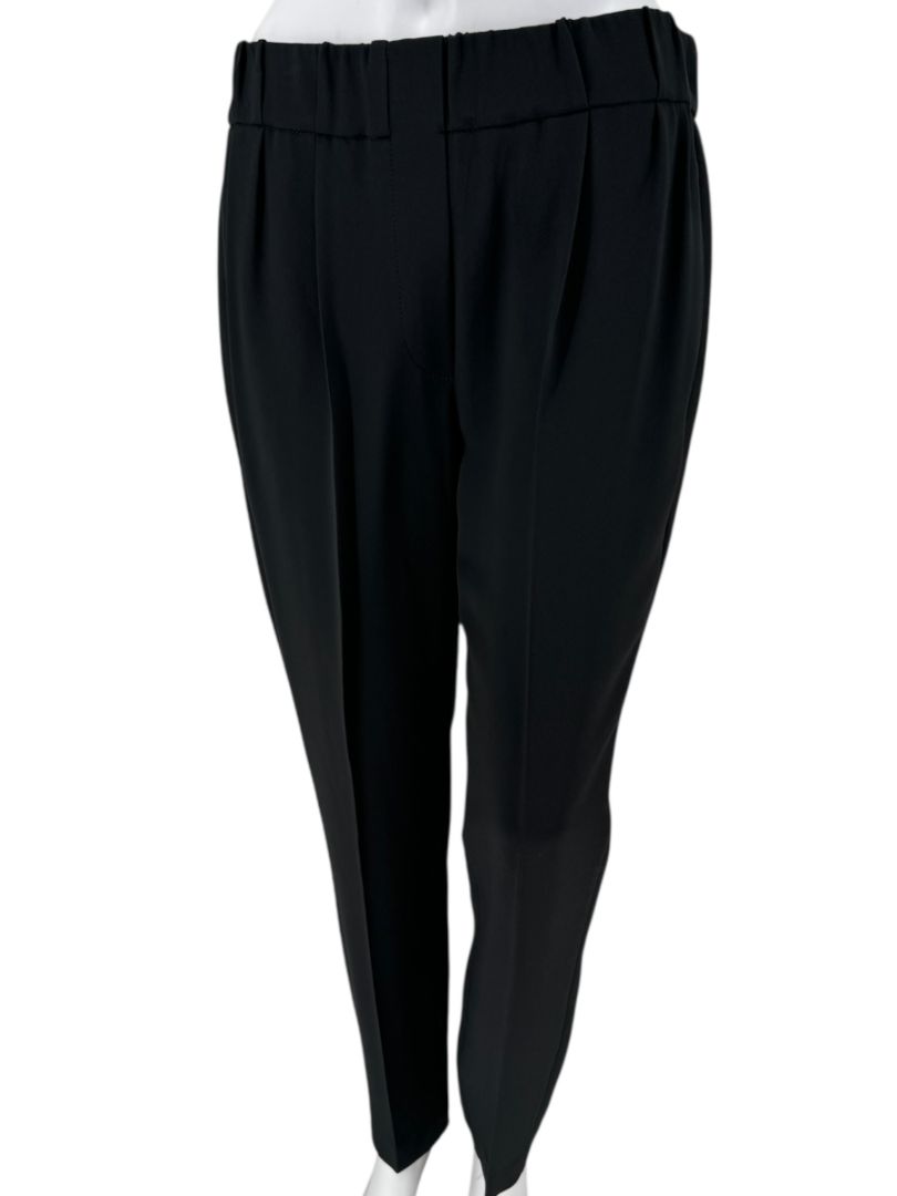 Brunello Cucinelli Black Tapered Wool Trousers with Monili Belt Loop - Size 10