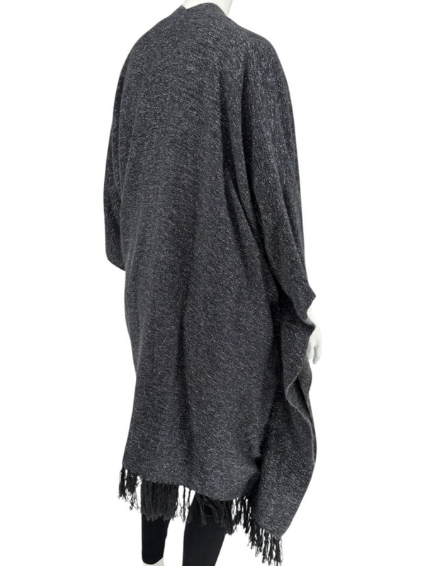 Brunello Cucinelli Grey Cashmere Alpaca Lurex Fringe Poncho – OS