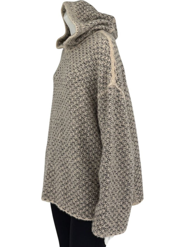 Loro Piana Taupe & Black Textured Cashmere Hooded Sweater - Size S