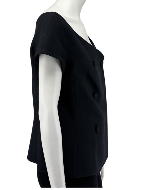 Christian Dior Paris Black Off-Shoulder Wool-Silk Asymmetric Button Top – Size FR 42 / US 10