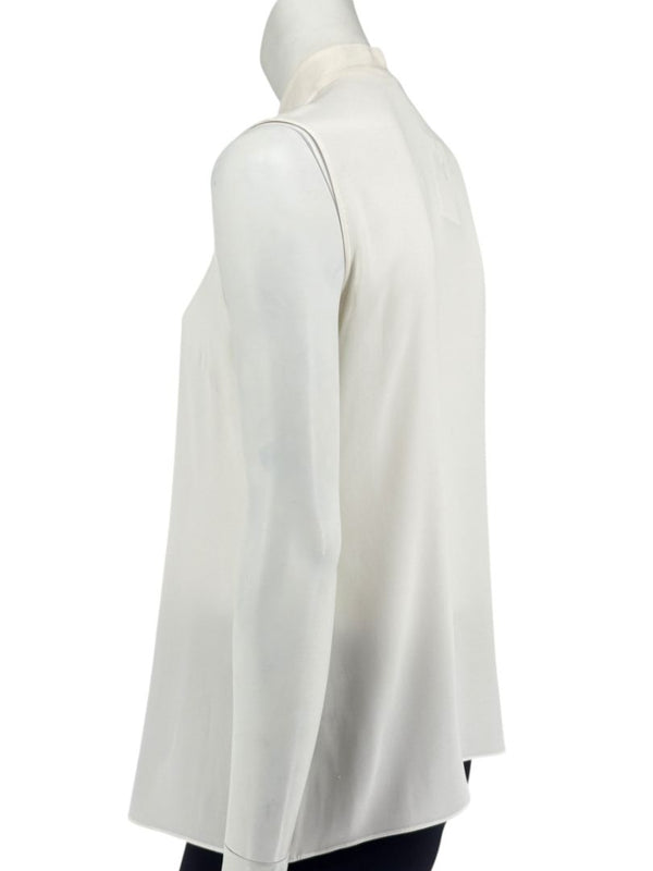 Giorgio Armani Ivory Silk Ruffle Front Sleeveless Blouse – Size 10