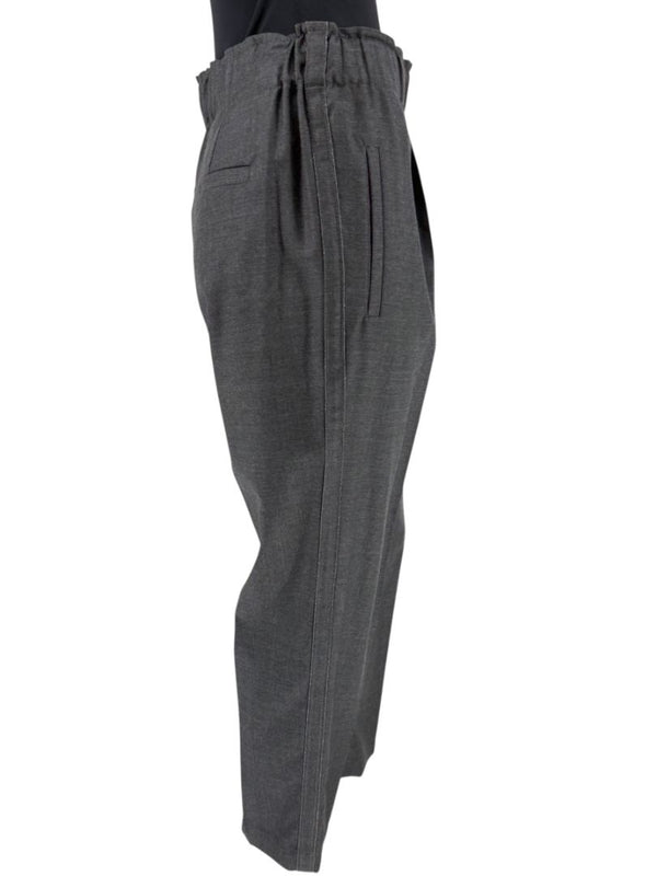 Brunello Cucinelli Monili Trim Charcoal Wool Pleated Tapered Pants - Size IT 42 / US 6