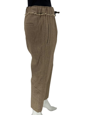 Brunello Cucinelli Taupe Linen-Cotton Drawstring Pants - Size IT 44 / US 8