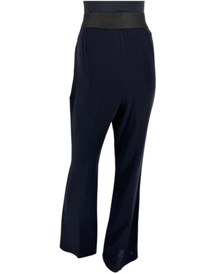 Akris Navy Wool Wide-Leg Trousers with Contrast Waistband – Size IT 46 (US 10)
