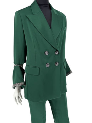 Pamella Roland Green Pantsuit with Embellished Blazer – Large