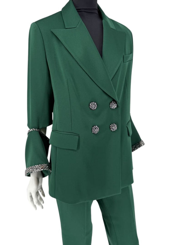 Pamella Roland Green Pantsuit with Embellished Blazer – Large