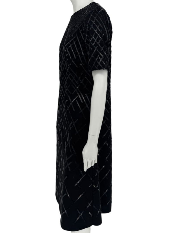 Pamella Roland Black Sequin Grid Shift Dress – Large