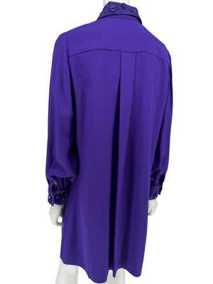 Pamella Roland Purple Beaded Collar & Cuff Shirt Dress with Slip – Large