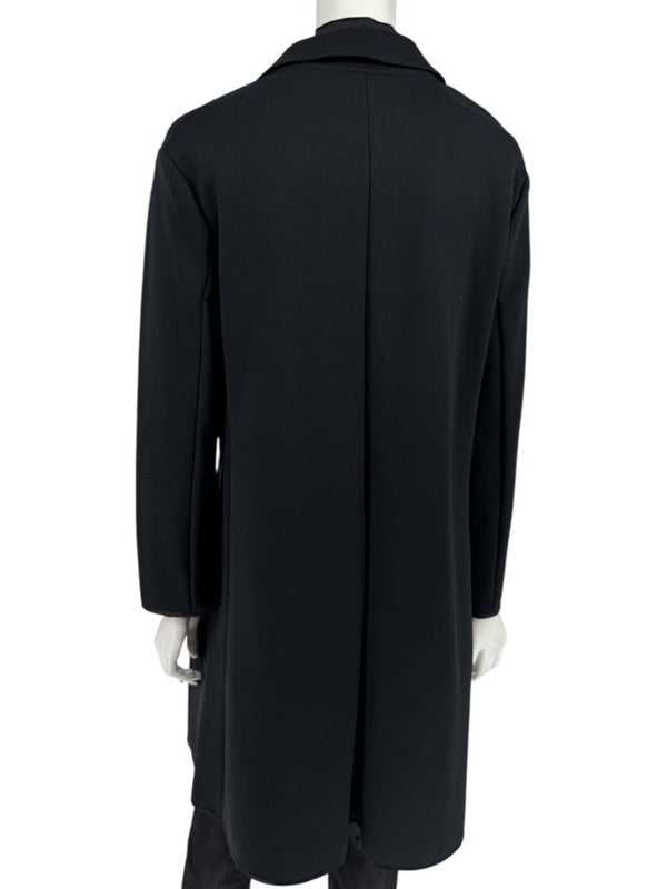 Pamella Roland Black Long Coat Minimalist Hidden Placket Shirt Collar - Large