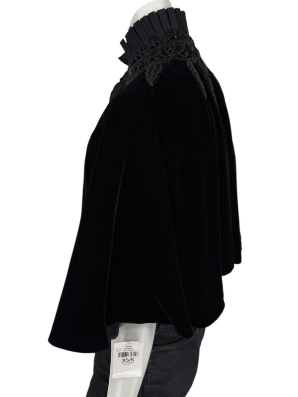 Ralph Lauren Black Velvet & Silk-Trim Cape – Size XS/S- NWT
