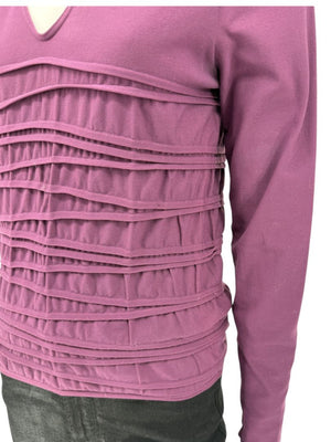 Wolford Plum Textured Pleated Long-Sleeve Top – Large