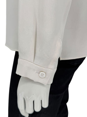 Peter Cohen Beige Silk Button-Front Blouse with Soft Notched Collar – Size L