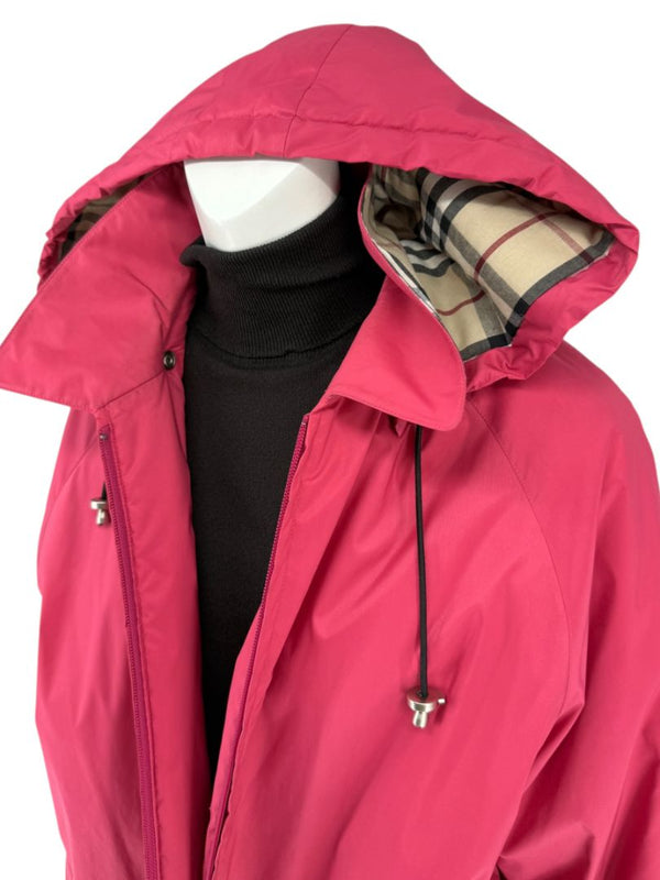 Burberry London Fuchsia Hooded Check-Lined Jacket – Size L